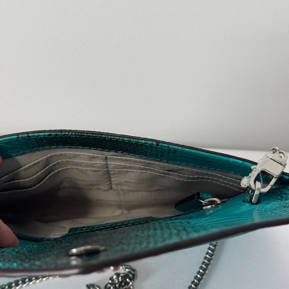 Michael Kors Clutch Barbara Embossed Snakeskin Envelope Clutch Teal NWOT - Picture 4 of 6